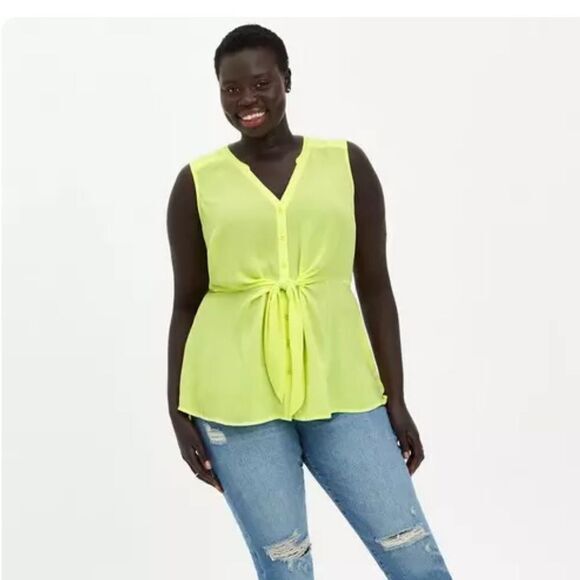 NWT Torris Sheer Neon Lime Sleeveless Georgette PEPLUM Blouse.‎ - Picture 4 of 14
